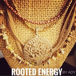 Layered Jasper & Suede Necklace • Brass Tree Pendant • Alquimia